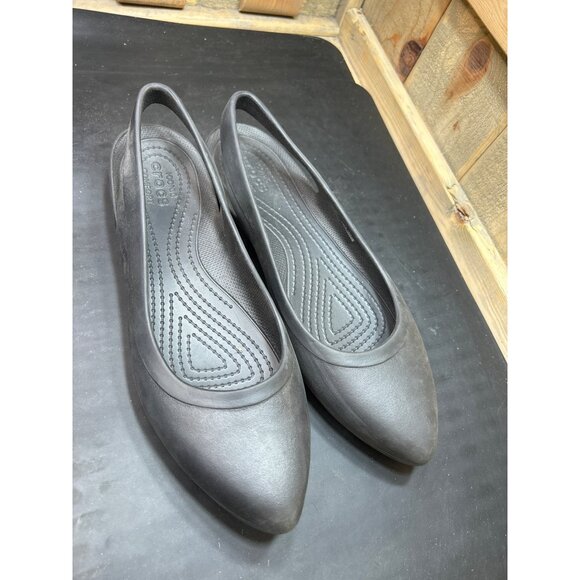 Crocs Womens W8 Iconic Comfort Black Slingback Flats Lightweight Casual Shoes - Picture 2 of 7